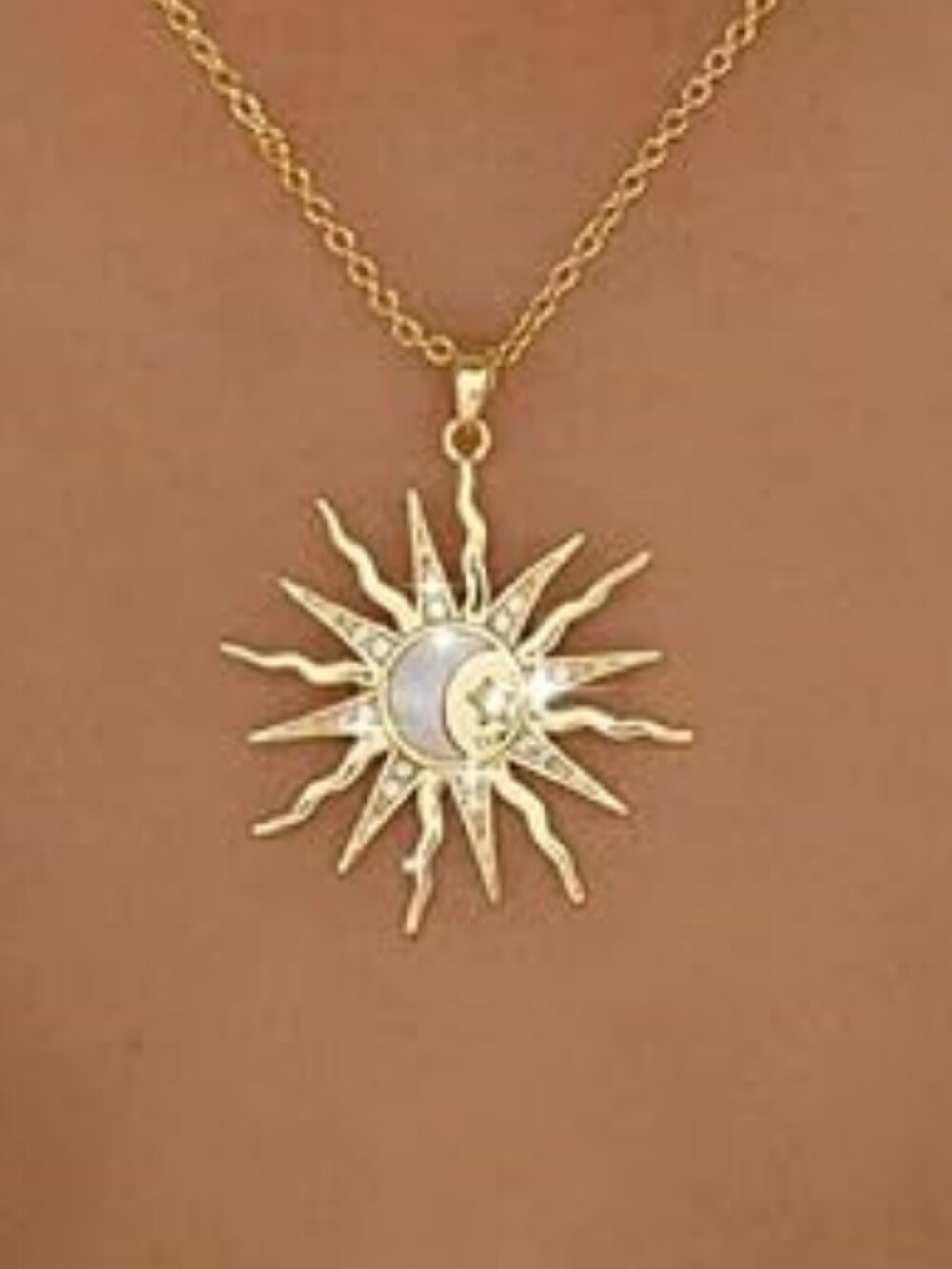 New Sunburst Pendant Necklace Gold Boho Moon Sun with Chain Statement Trendy